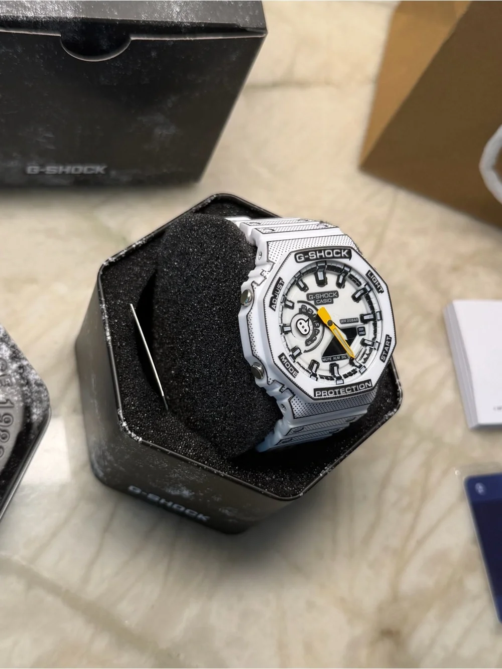 G-Shock Men’s Analog-Digital Watch — White & Yellow Accents